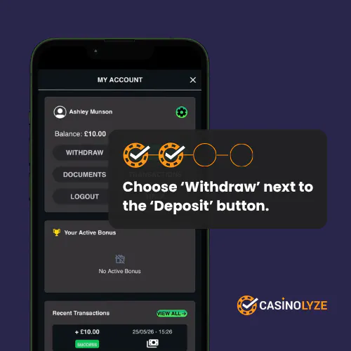 Tapping the withdrawal button at RightBet