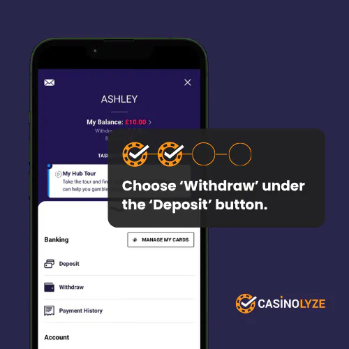 Accessing the withdrawal section through the account menu