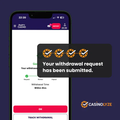 Withdrawal request confirmation at Party Casino