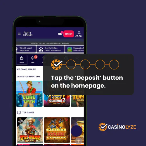 Finding the deposit button at Party Casino
