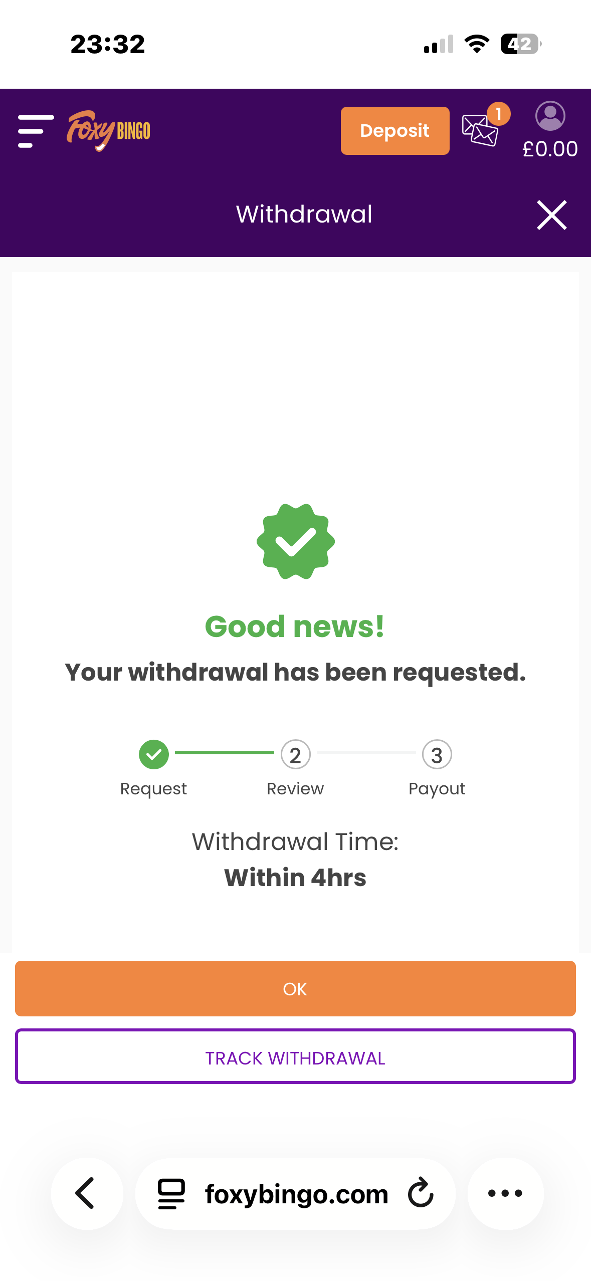 Visa withdrawal test request at Foxy Games