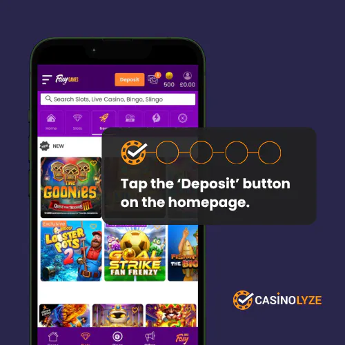 Locating the deposit button at Foxy Games
