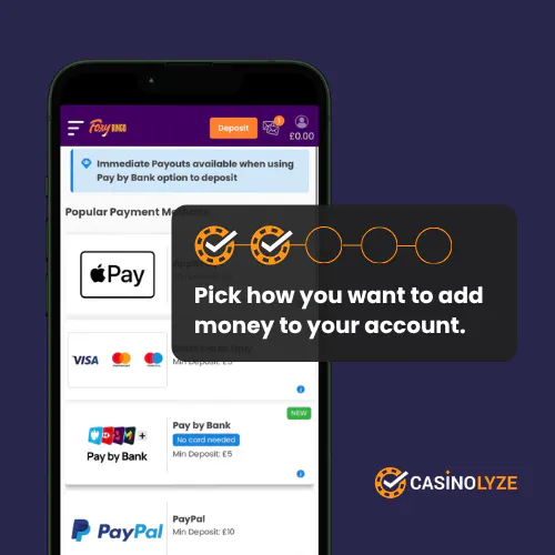 Selecting a payment method at Foxy Games