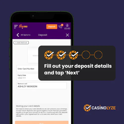 Entering the payment details at Foxy Games