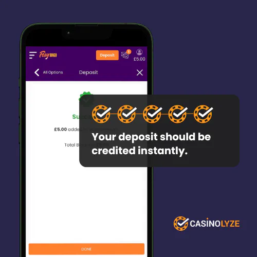 Successful deposit confirmation at Foxy Games