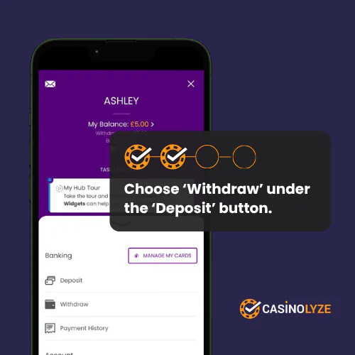 Accessing the withdrawal section through the account menu at Foxy Games