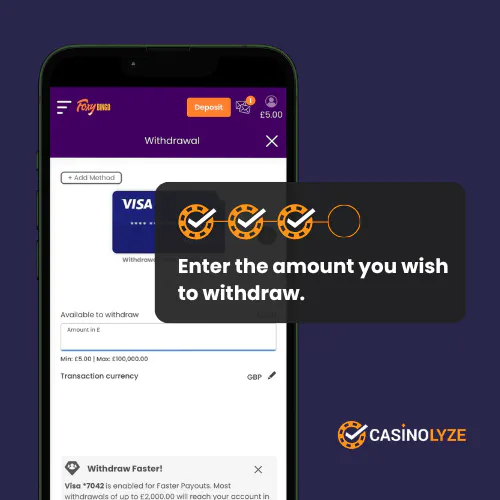 Selecting the withdrawal amount at Foxy Games