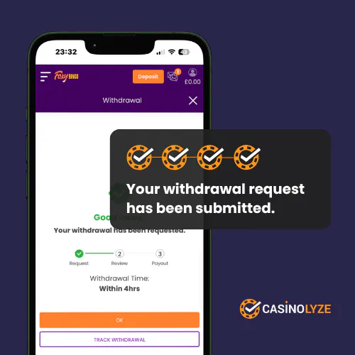 Withdrawal request confirmation at Foxy Games