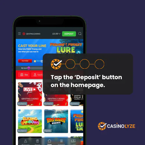 Finding the deposit button at Genting Casino