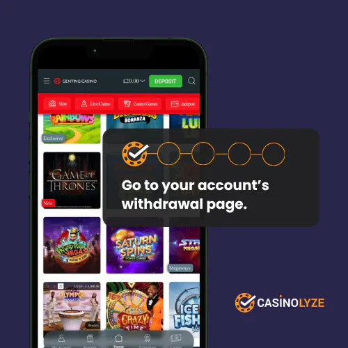 Finding the withdrawal section at Genting Casino