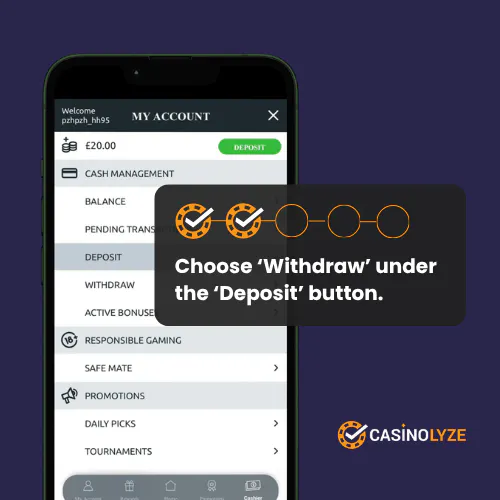 Accessing the withdrawal section from the account menu at Genting Casino