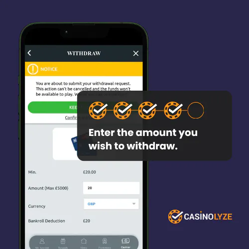 Entering the withdrawal amount at Genting Casino