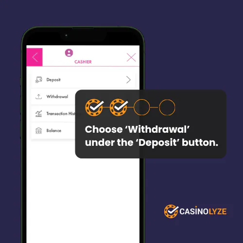 Opening the withdrawal section at Bella Casino