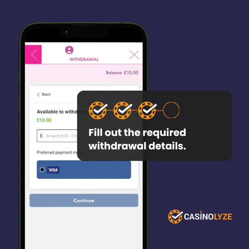 Filling out the withdrawal details at Bella Casino