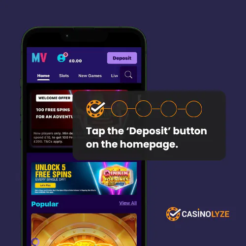 Finding the deposit button at Magical Vegas