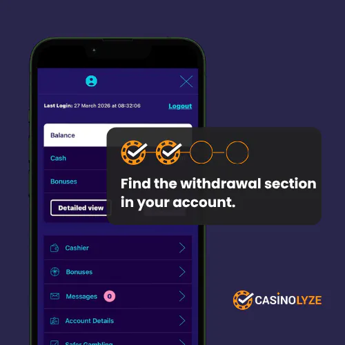 Accessing the Magical Vegas withdrawal page via the cashier
