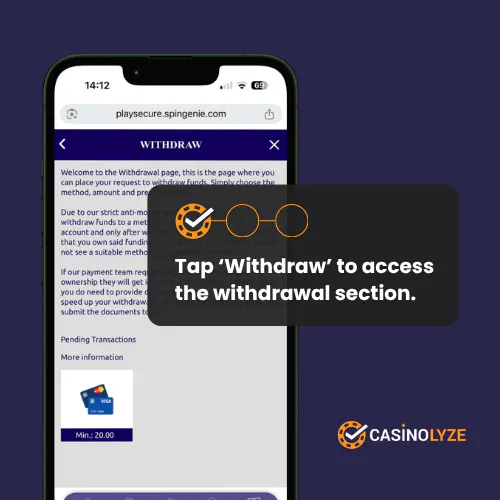 Spin Genie withdrawal section open