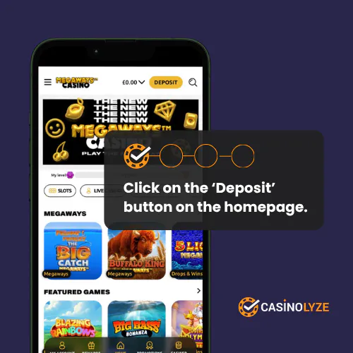 Finding the deposit section at Megaways Casino