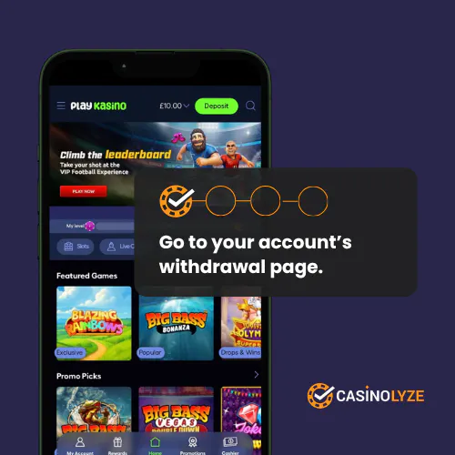 Going to the withdrawal page at PlayKasino