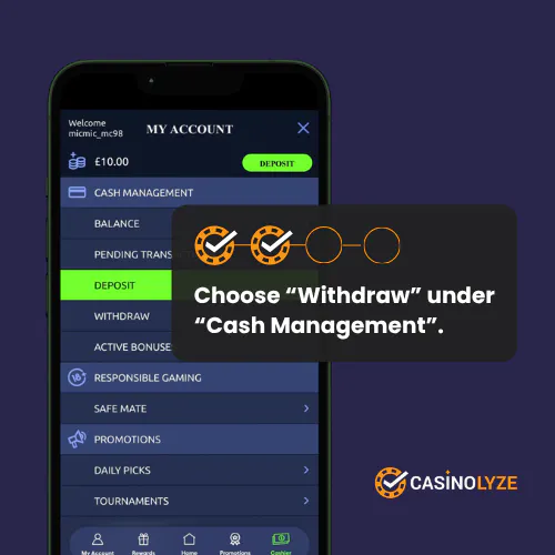 Finding the withdrawal section in your PlayKasino account