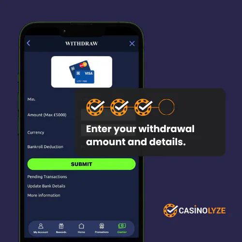 Submitting a withdrawal request at PlayKasino