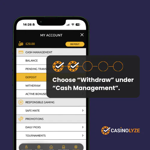 Opening the account menu to access withdrawals at Megaways Casino
