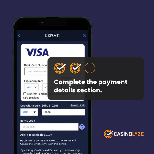 Entering the payment details at PlayKasino