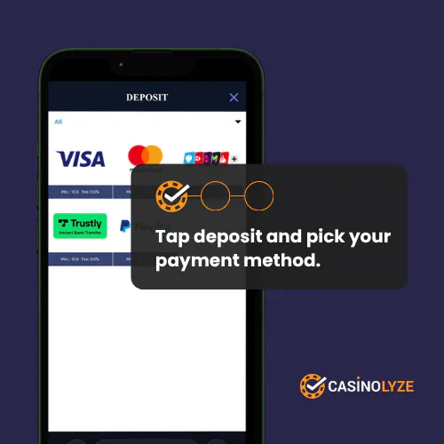 Selecting a deposit method at PlayKasino