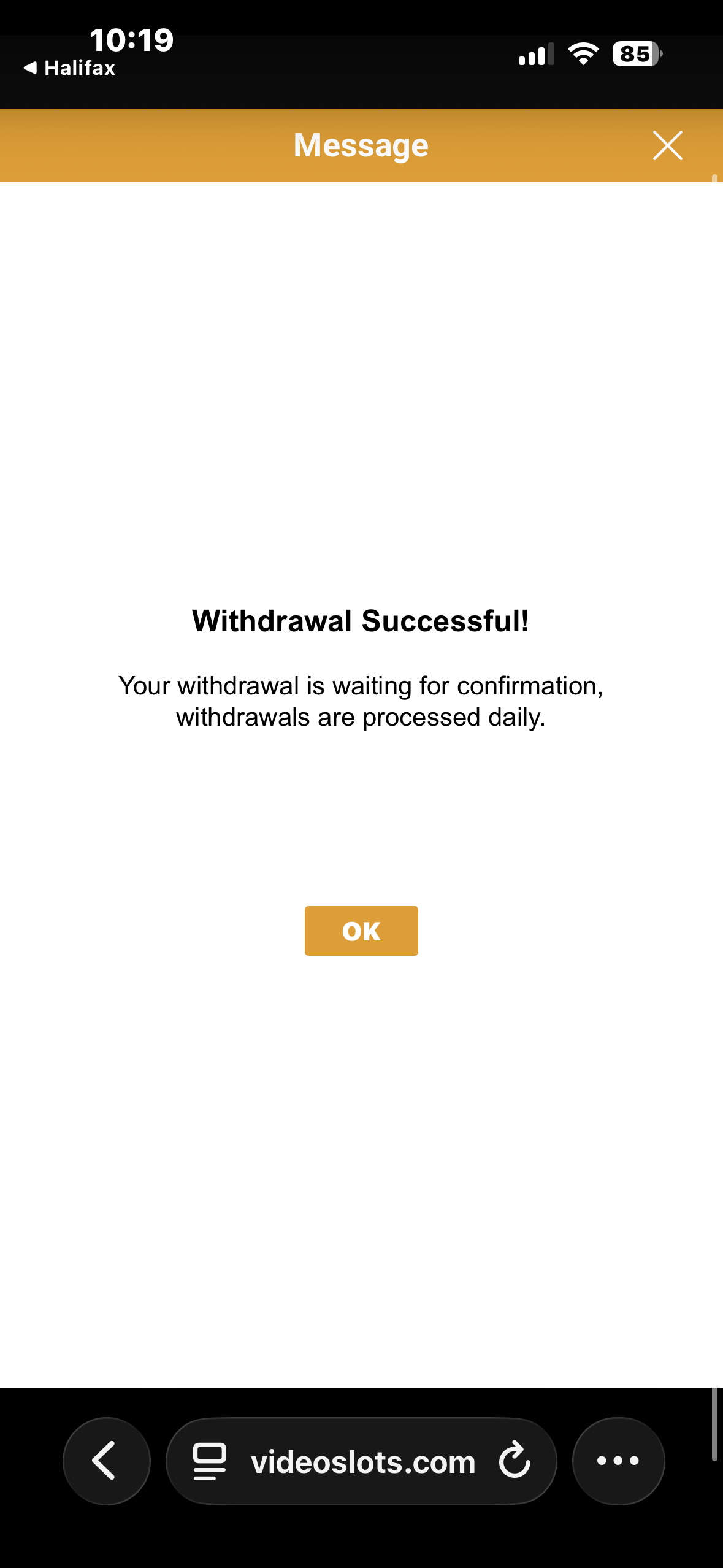 Videoslots BT Withdrawal 1