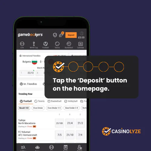 Finding the deposit button at Gamebookers