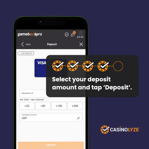Choosing the payment method at Gamebookers