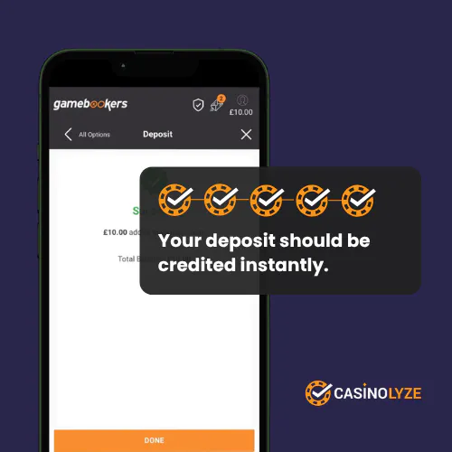 Successful payment confirmation at Gamebookers