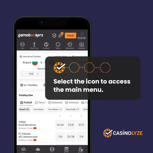 Starting the withdrawal process at Gamebookers