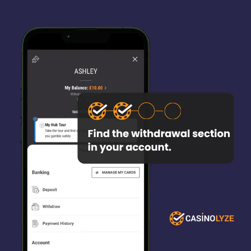 Navigating to the withdrawal section at Gamebookers