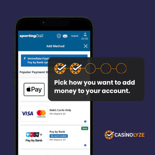 Selecting a payment method at Sportingbet
