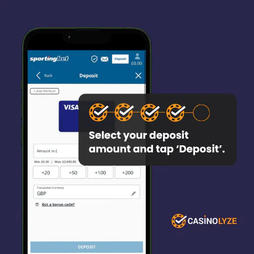 Entering the deposit amount at Sportingbet