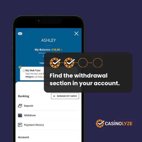 Finding the withdrawal section in the Sportingbet account