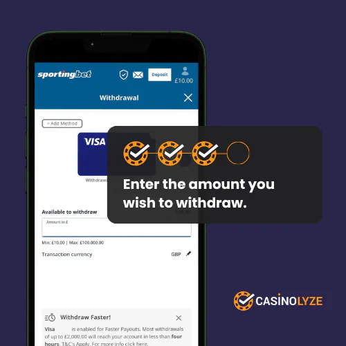 Setting the withdrawal amount at Sportingbet