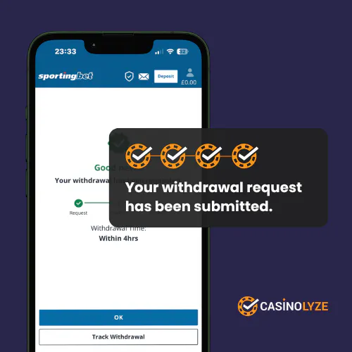 Withdrawal request confirmation at Sportingbet