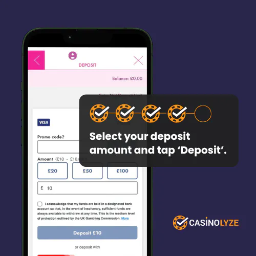 Selecting the deposit amount at Bella Casino