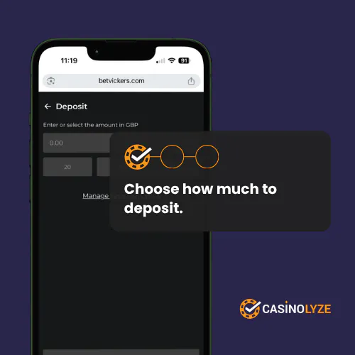 Choosing a deposit amount at Vickers Bet
