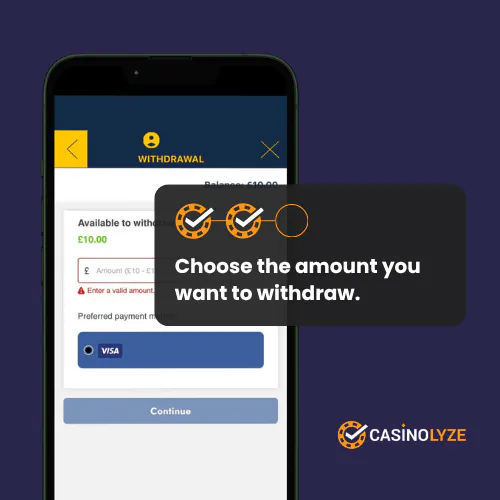 Choosing a withdrawal amount at Lucky VIP casino