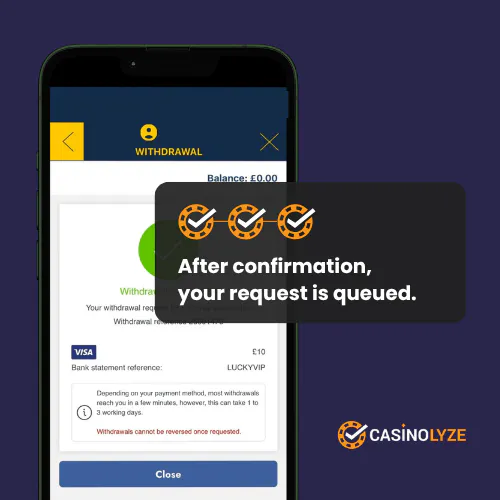 Lucky VIP casino withdrawal request confirmation