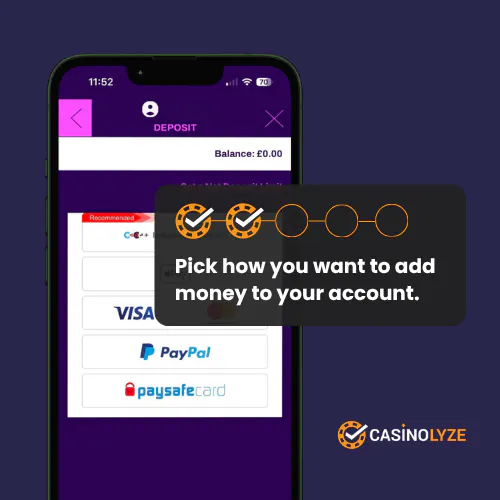 Choosing the deposit method at Lucky Pants