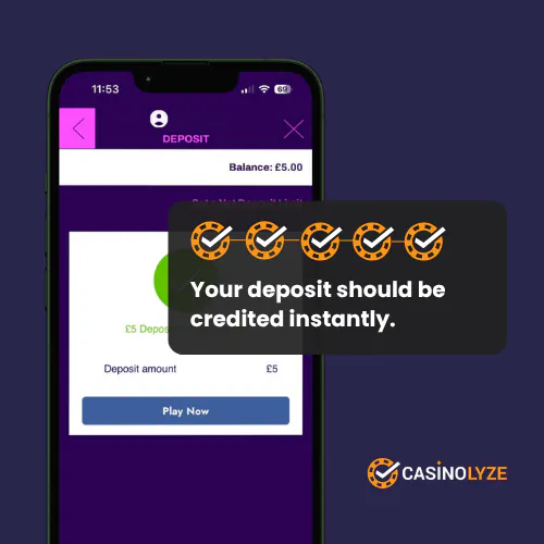 Successful deposit confirmation message at Lucky Pants