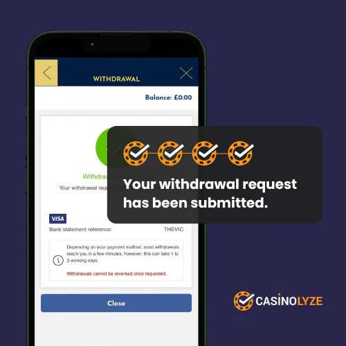 Successful withdrawal request at The Vic