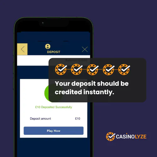 Succesful deposit message at The Vic