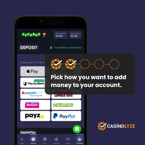 Choosing a deposit method at Jeffbet
