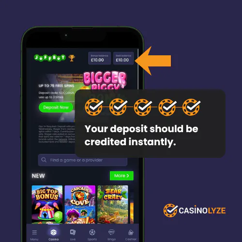 Successful deposit at Jeffbet