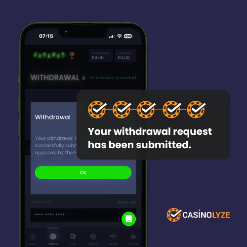 Successful withdrawal confirmation at Jeffbet